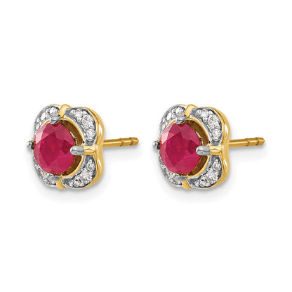 14K Gelbgold Ohrringe mit echten Diamanten und Rubinen, Fancy-Design