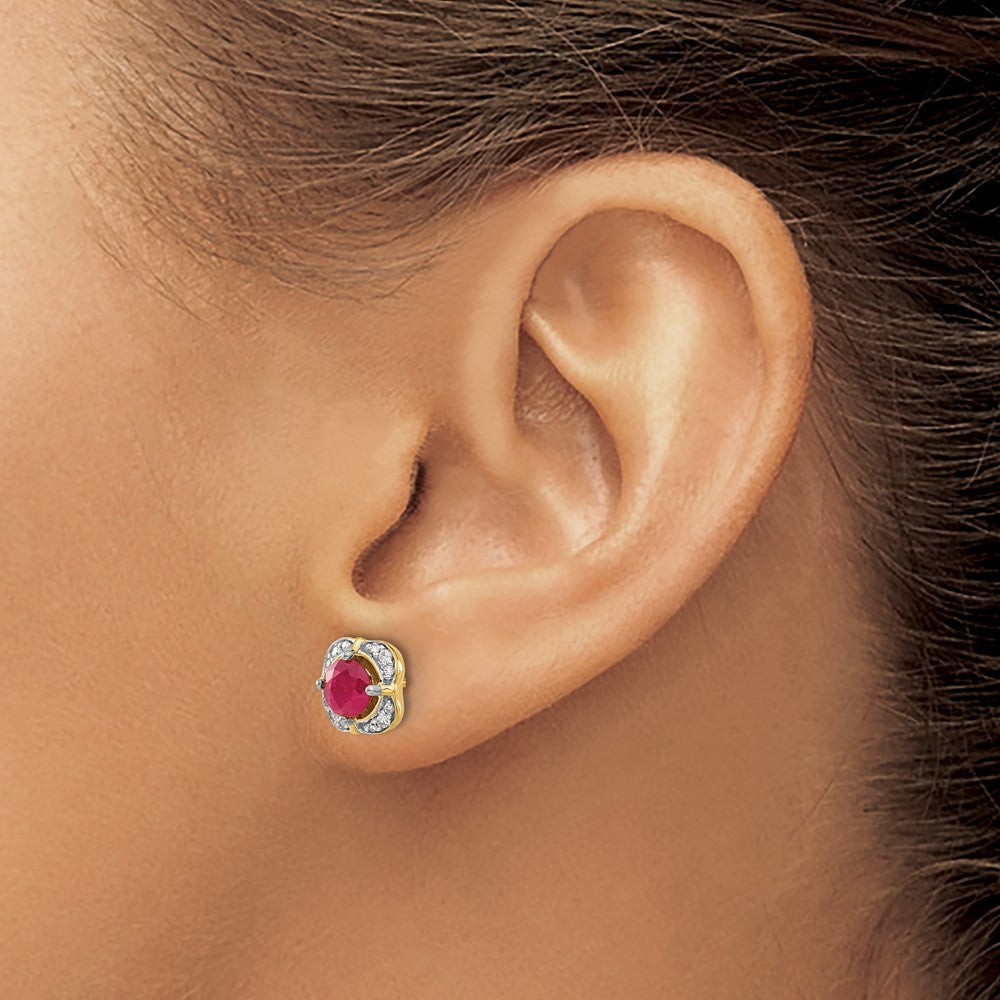 14K Gelbgold Ohrringe mit echten Diamanten und Rubinen, Fancy-Design