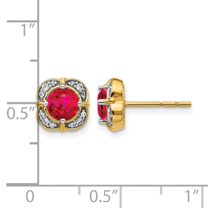 14K Gelbgold Ohrringe mit echten Diamanten und Rubinen, Fancy-Design