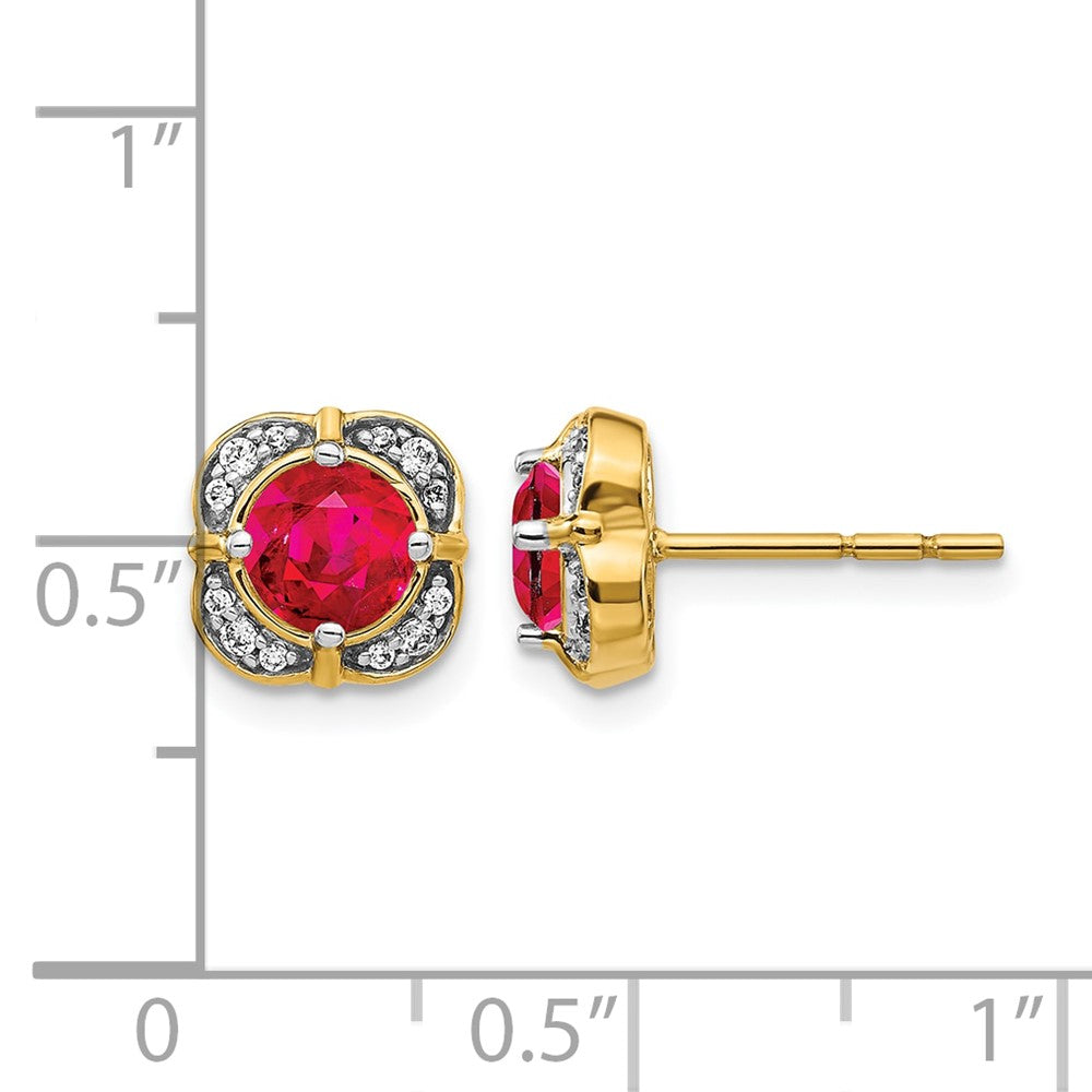 14K Gelbgold Ohrringe mit echten Diamanten und Rubinen, Fancy-Design