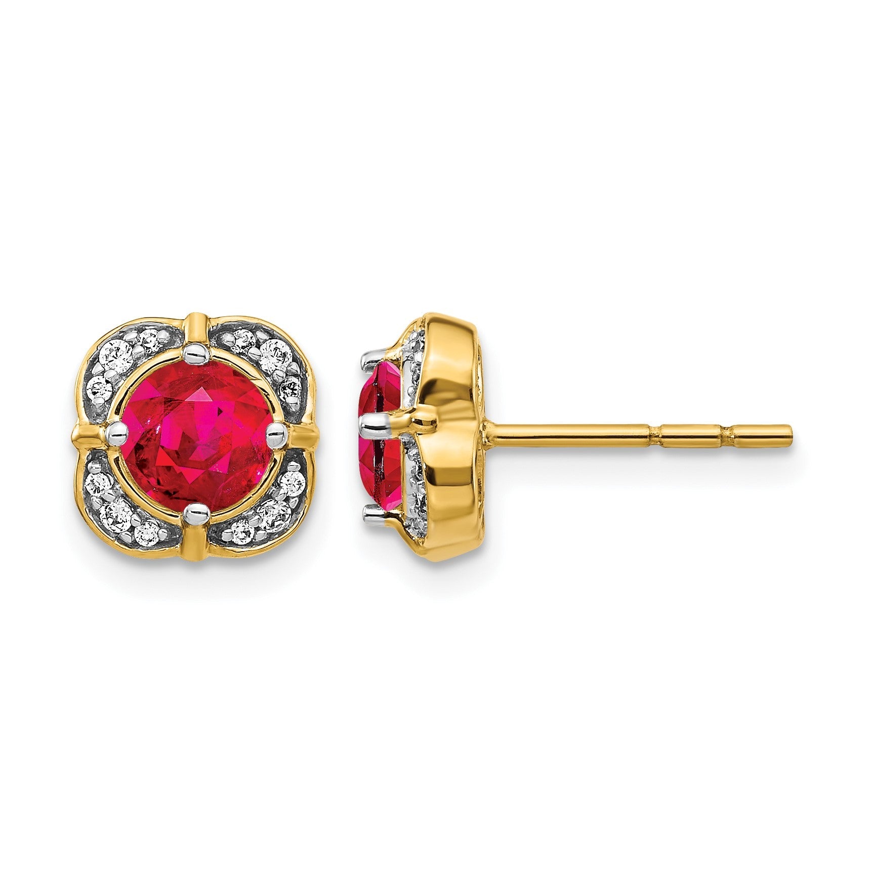 14K Gelbgold Ohrringe mit echten Diamanten und Rubinen, Fancy-Design
