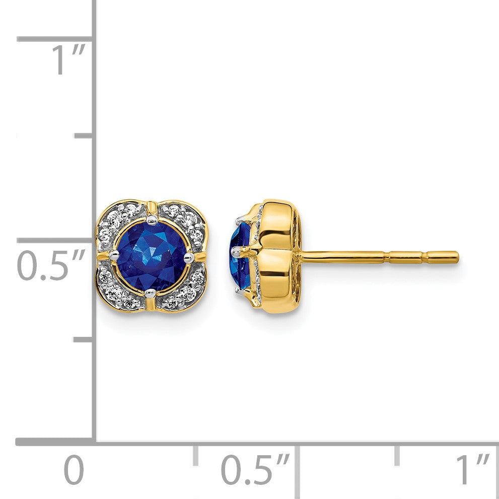 14K Gelbgold Ohrringe mit echten Diamanten und Saphiren, Fantasie-Design
