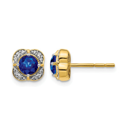 14K Gelbgold Ohrringe mit echten Diamanten und Saphiren, Fantasie-Design