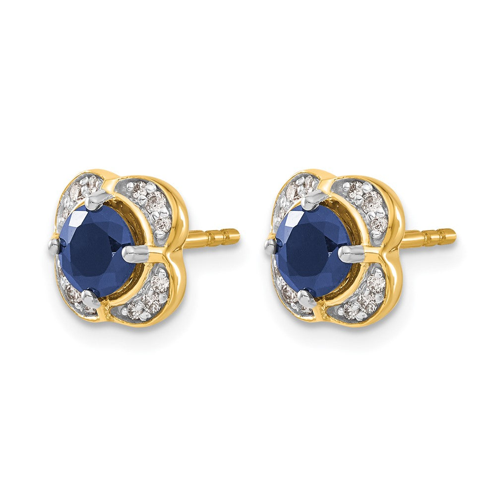 14K Gelbgold Fantasie-Ohrringe mit echten Diamanten und Saphiren