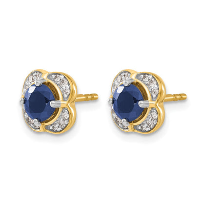 14K Gelbgold Fantasie-Ohrringe mit echten Diamanten und Saphiren