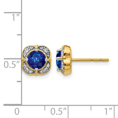 14K Gelbgold Fantasie-Ohrringe mit echten Diamanten und Saphiren