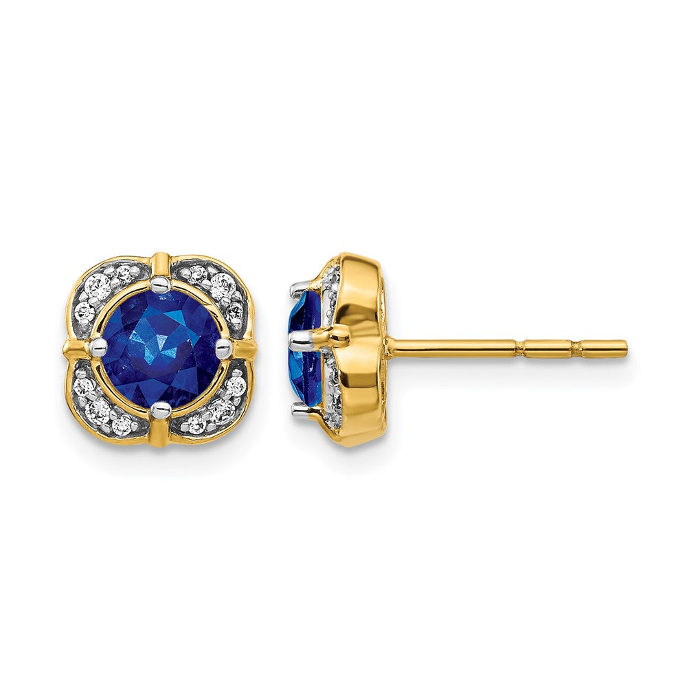 14K Gelbgold Fantasie-Ohrringe mit echten Diamanten und Saphiren