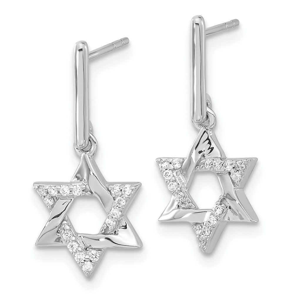 14K Weißgold Ohrhänger Davidstern mit echten Diamanten