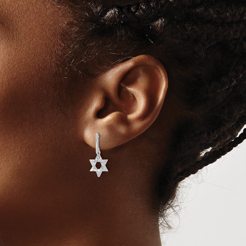14K Weißgold Ohrhänger Davidstern mit echten Diamanten