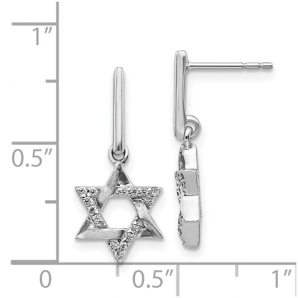 14K Weißgold Ohrhänger Davidstern mit echten Diamanten