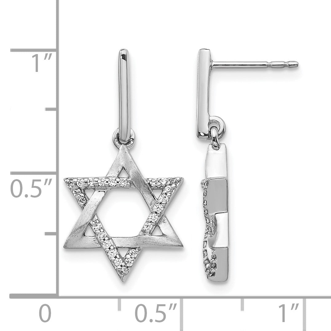 14K Weißgold Ohrhänger Davidstern mit echten Diamanten