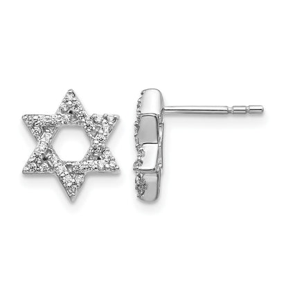 14K Weißgold Ohrringe mit echten Diamanten, Davidstern