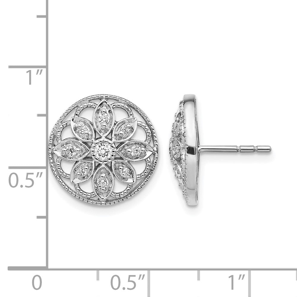 14K Weißgold Ohrringe mit echten Diamanten, Blumendesign