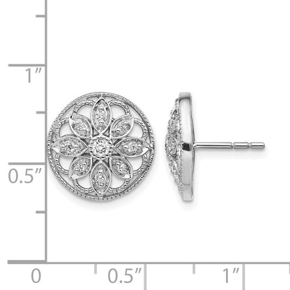 14K Weißgold Ohrringe mit echten Diamanten, Blumendesign
