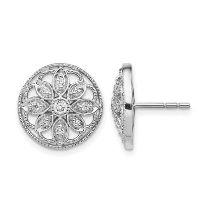 14K Weißgold Ohrringe mit echten Diamanten, Blumendesign