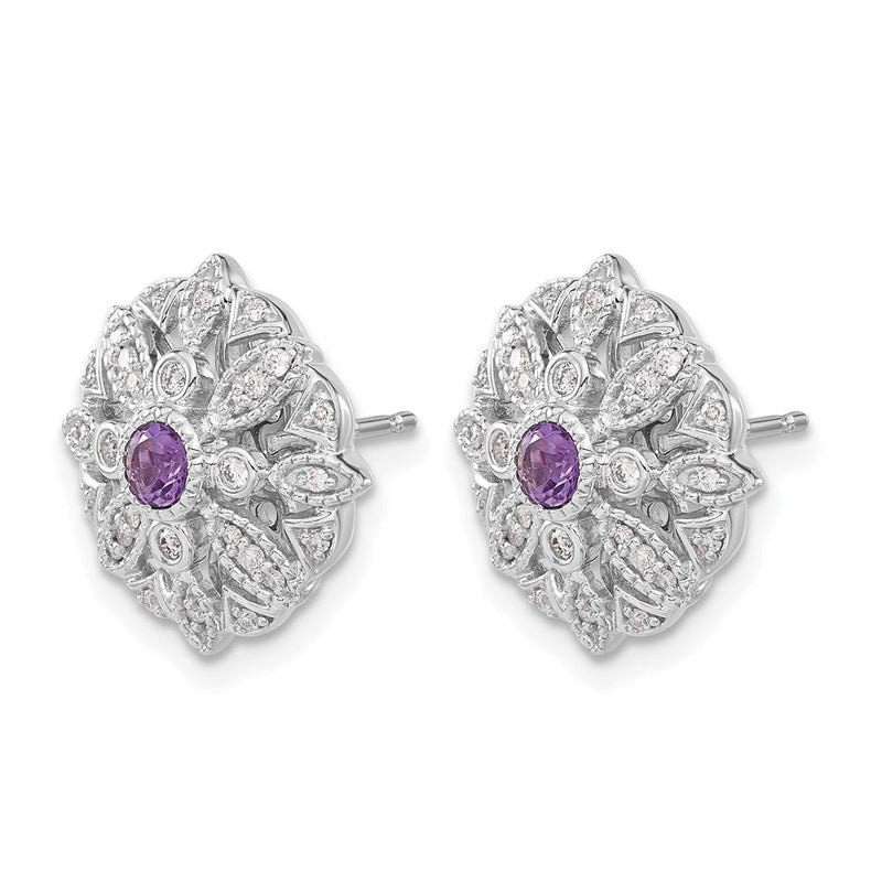 14K Weißgold Ohrringe mit echten Diamanten und Amethyst, Fancy-Design