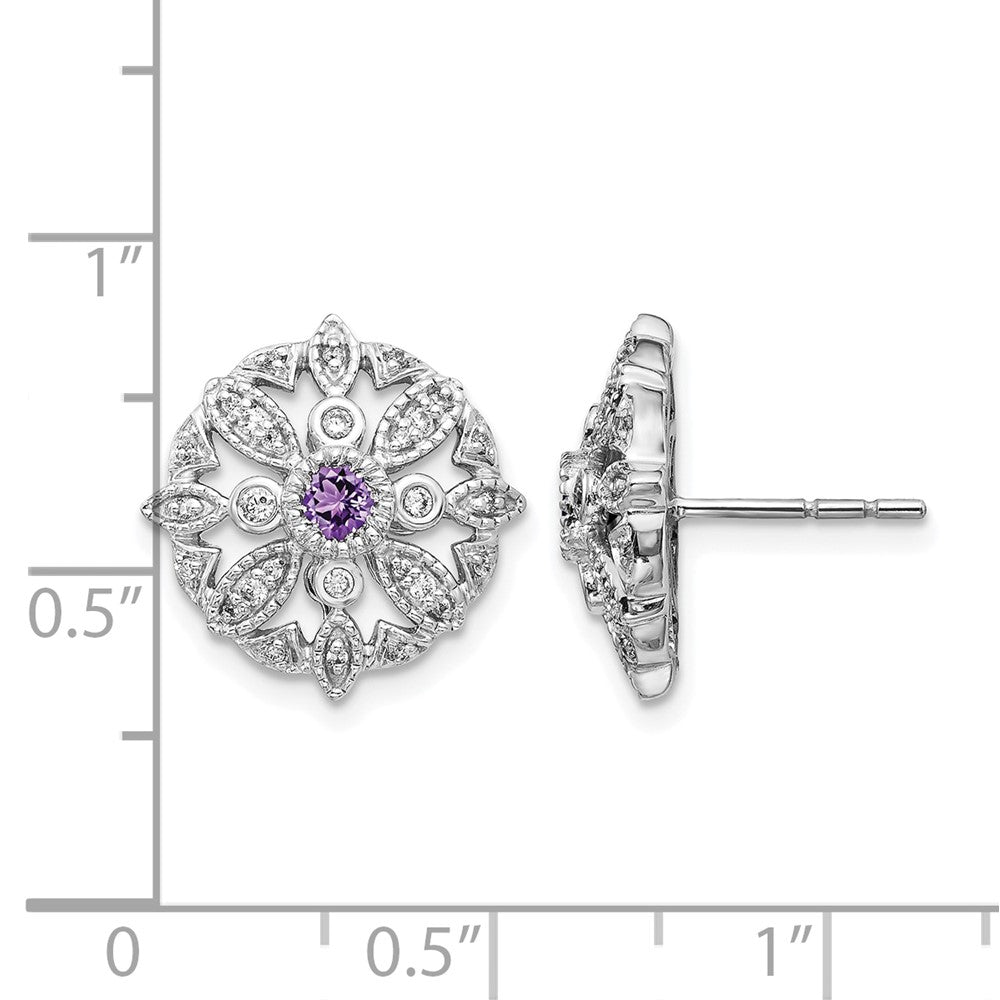 14K Weißgold Ohrringe mit echten Diamanten und Amethyst, Fancy-Design