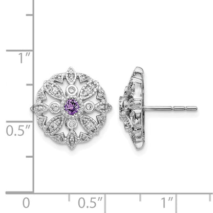 14K Weißgold Ohrringe mit echten Diamanten und Amethyst, Fancy-Design