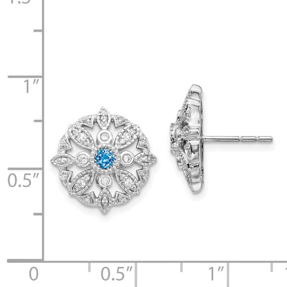 14K Weißgold Ohrhänger mit echten Diamanten und blauem Topas, Fantasie-Design