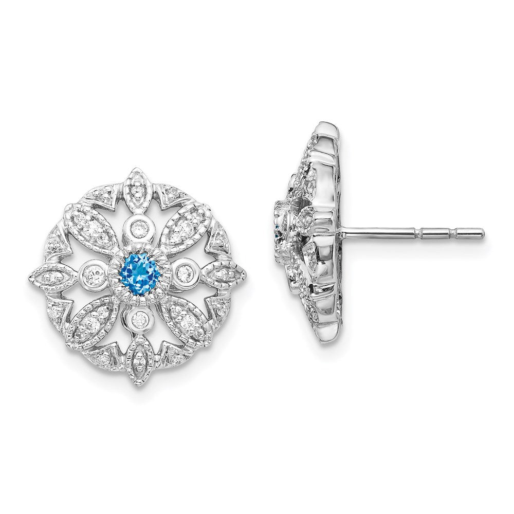 14K Weißgold Ohrhänger mit echten Diamanten und blauem Topas, Fantasie-Design