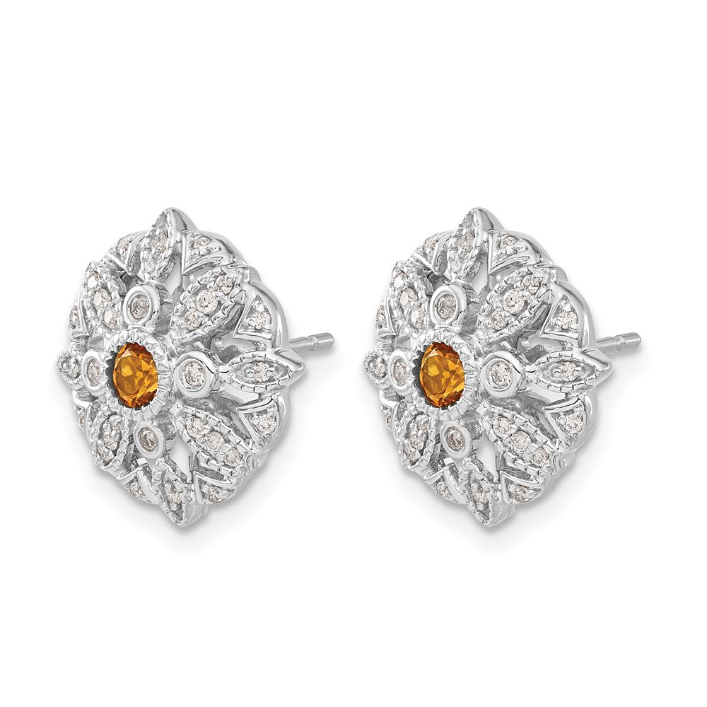 14K Weißgold Ohrringe mit echten Diamanten und Citrin, Fantasie-Design