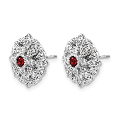 14K Weißgold Ohrringe mit echten Diamanten und Granaten, Fancy-Design