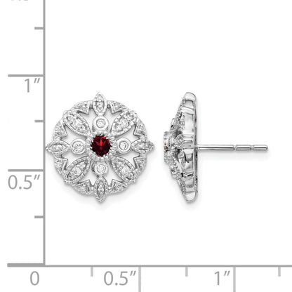 14K Weißgold Ohrringe mit echten Diamanten und Granaten, Fancy-Design