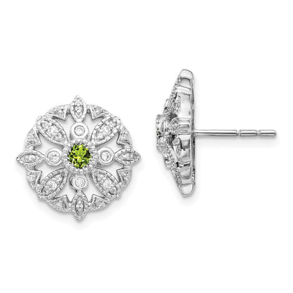 14K Weißgold Ohrringe mit echten Diamanten und Peridot, Fancy-Design