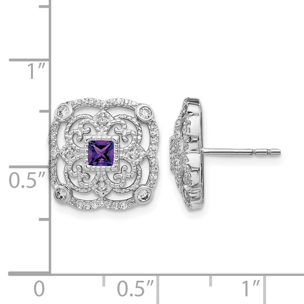 14K Weißgold Diamant- und Amethyst-Ohrringe, ausgefallenes Design