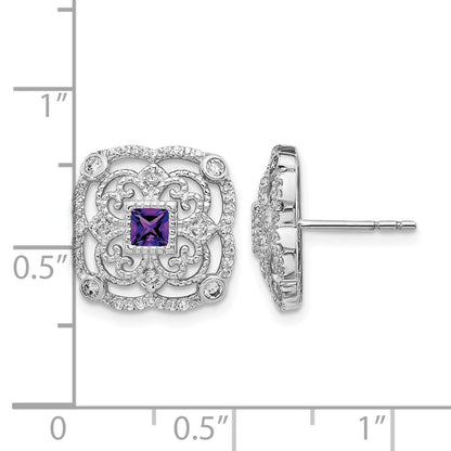 14K Weißgold Diamant- und Amethyst-Ohrringe, ausgefallenes Design