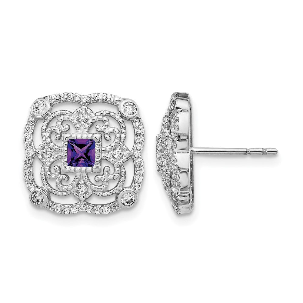 14K Weißgold Diamant- und Amethyst-Ohrringe, ausgefallenes Design