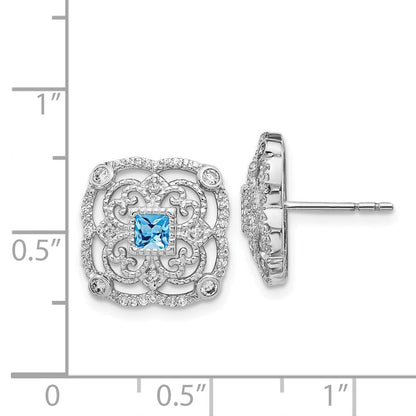 14K Weißgold Fantasie-Ohrringe mit echten Diamanten und Blautopas