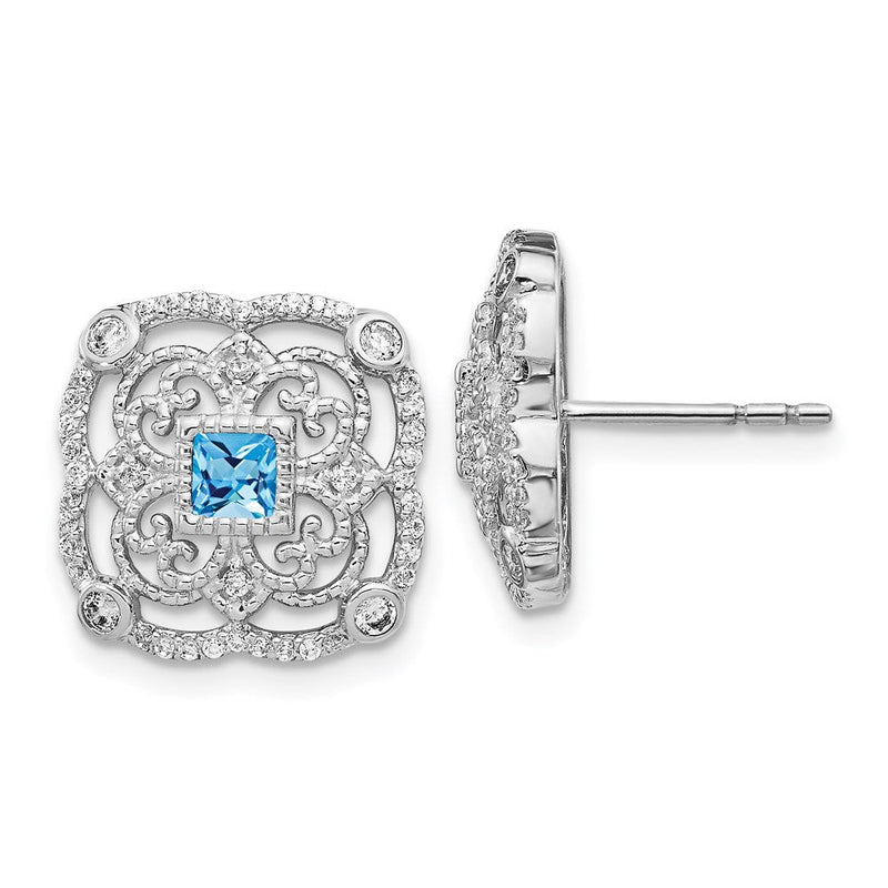 14K Weißgold Fantasie-Ohrringe mit echten Diamanten und Blautopas