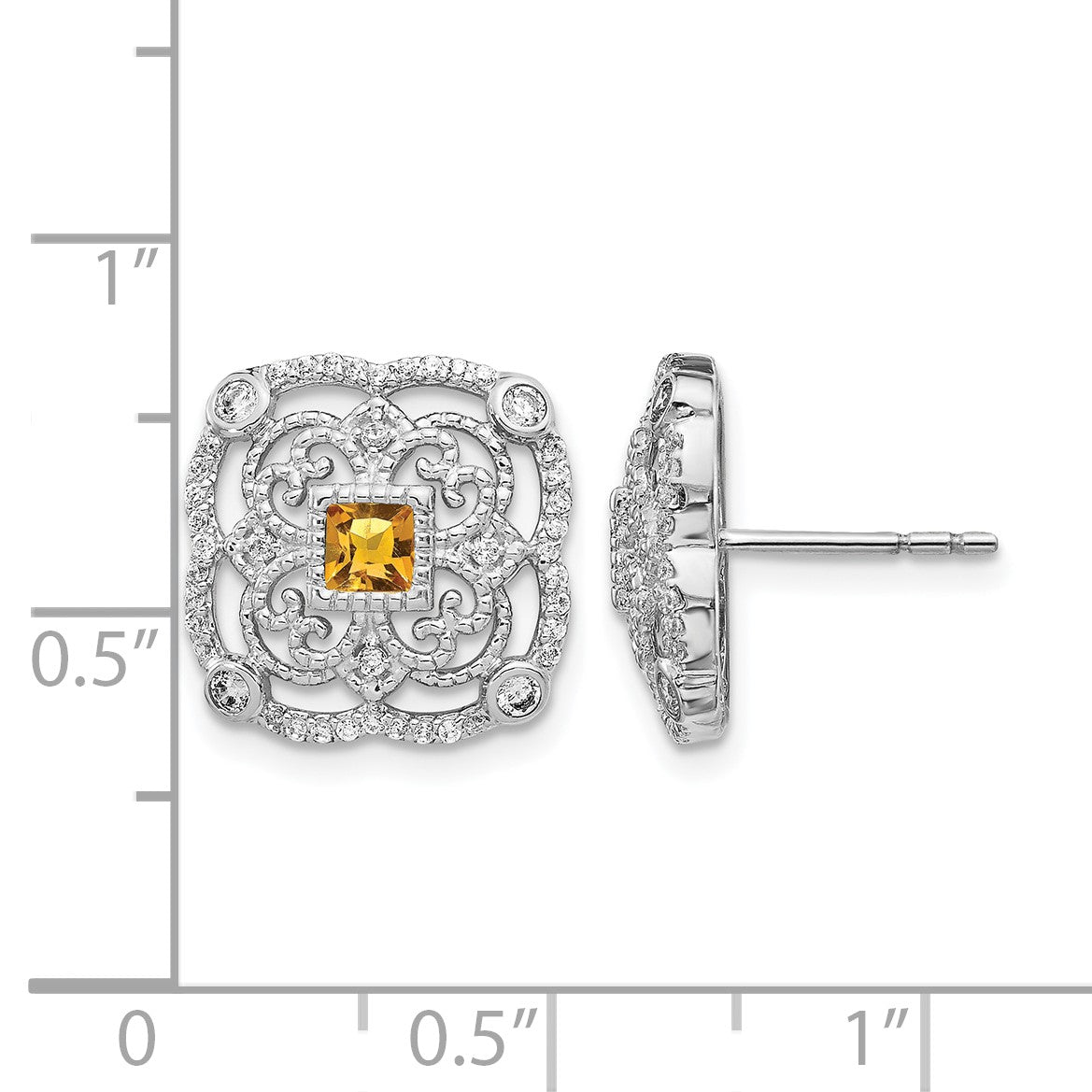 14K Weißgold Ohrhänger mit echten Diamanten und Citrin, Fantasie-Design