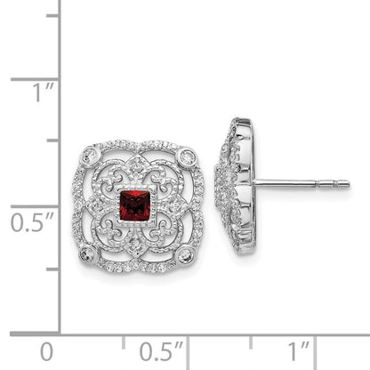 14K Weißgold Ohrringe mit echten Diamanten und Granat, Fancy-Design