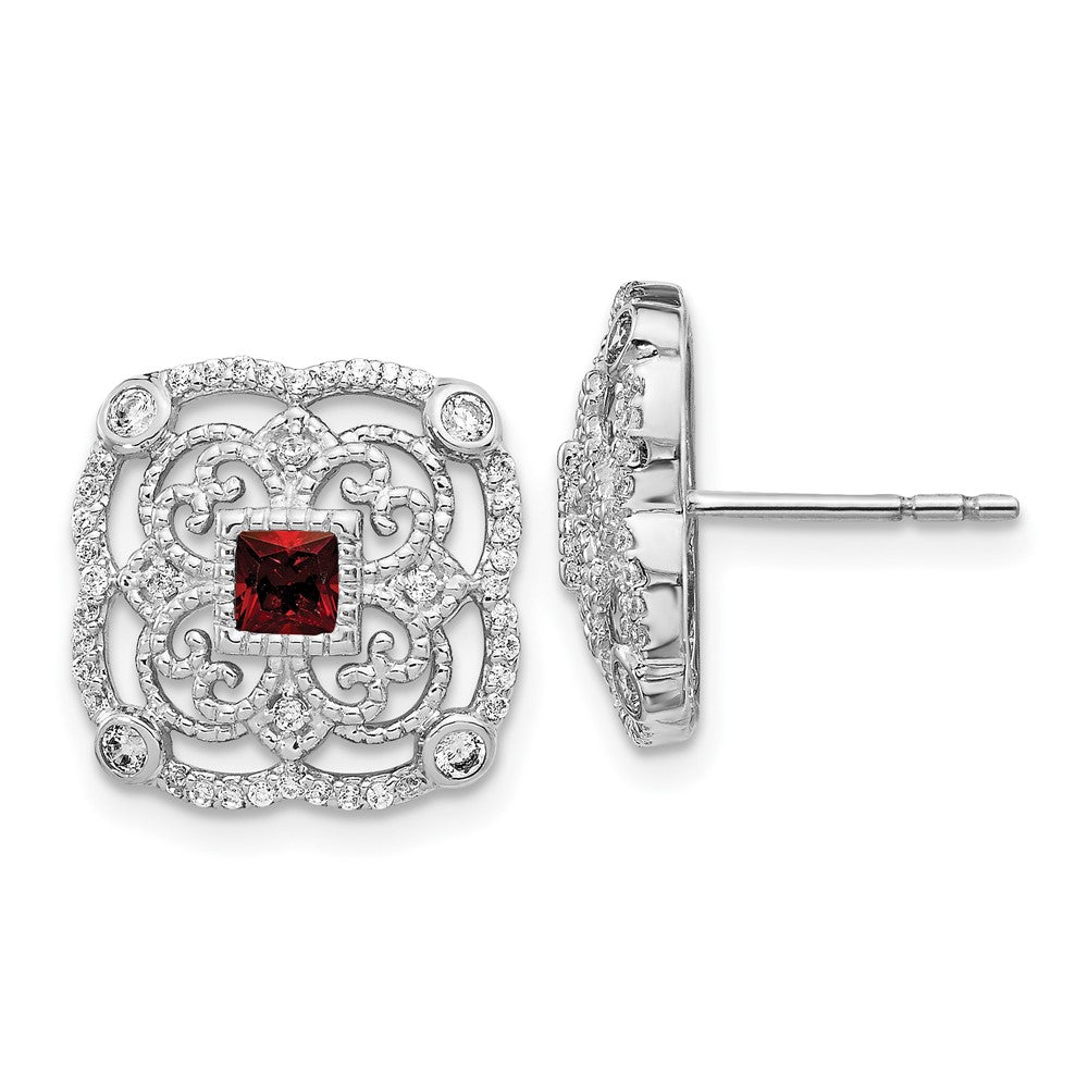 14K Weißgold Ohrringe mit echten Diamanten und Granat, Fancy-Design