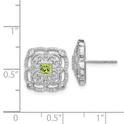 14K Weißgold Ohrringe mit echten Diamanten und Peridot, Fantasie-Design