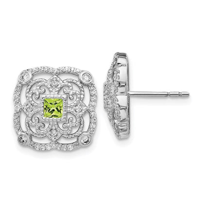 14K Weißgold Ohrringe mit echten Diamanten und Peridot, Fantasie-Design