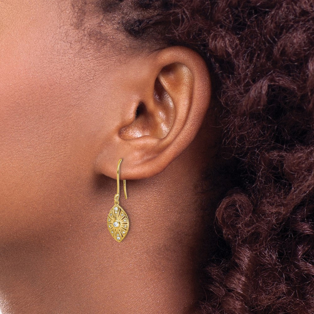 14K Gelbgold Vintage-Ohrringe mit echten Diamanten und Leverback-Verschluss