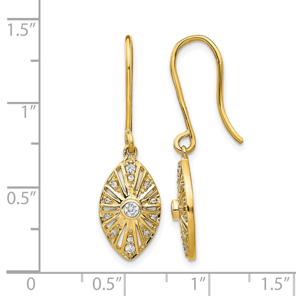14K Gelbgold Vintage-Ohrringe mit echten Diamanten und Leverback-Verschluss