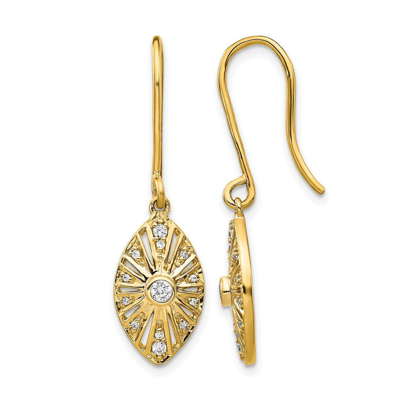 14K Gelbgold Vintage-Ohrringe mit echten Diamanten und Leverback-Verschluss