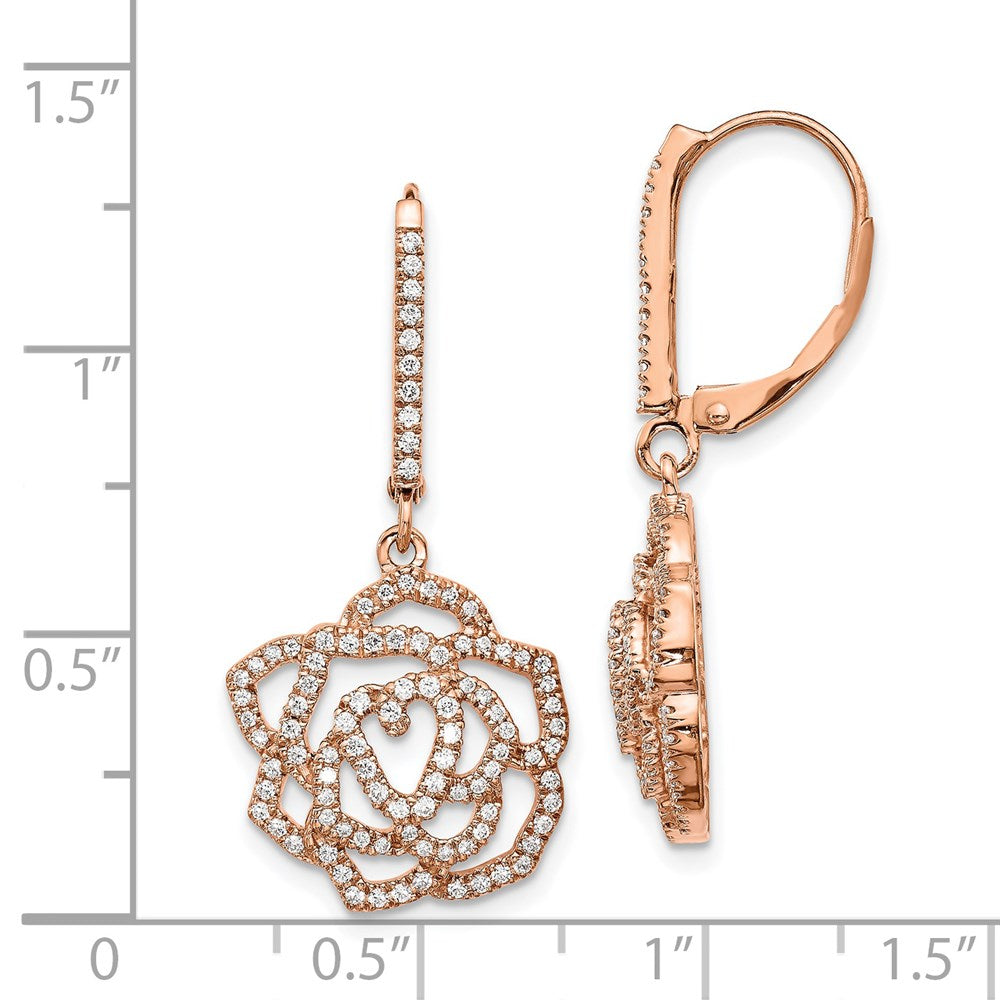 14K Roségold Diamant-Blumen-Ohrhänger mit Klappbrisurverschluss