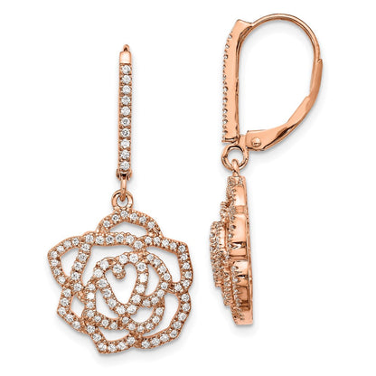14K Roségold Diamant-Blumen-Ohrhänger mit Klappbrisurverschluss