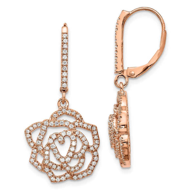 14K Roségold Diamant-Blumen-Ohrhänger mit Klappbrisurverschluss