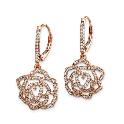 14K Gelbgold Ohrringe mit echten Diamanten in Blumen-Fantasieform mit Leverback-Verschluss