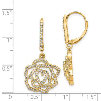 14K Gelbgold Ohrringe mit echten Diamanten in Blumen-Fantasieform mit Leverback-Verschluss