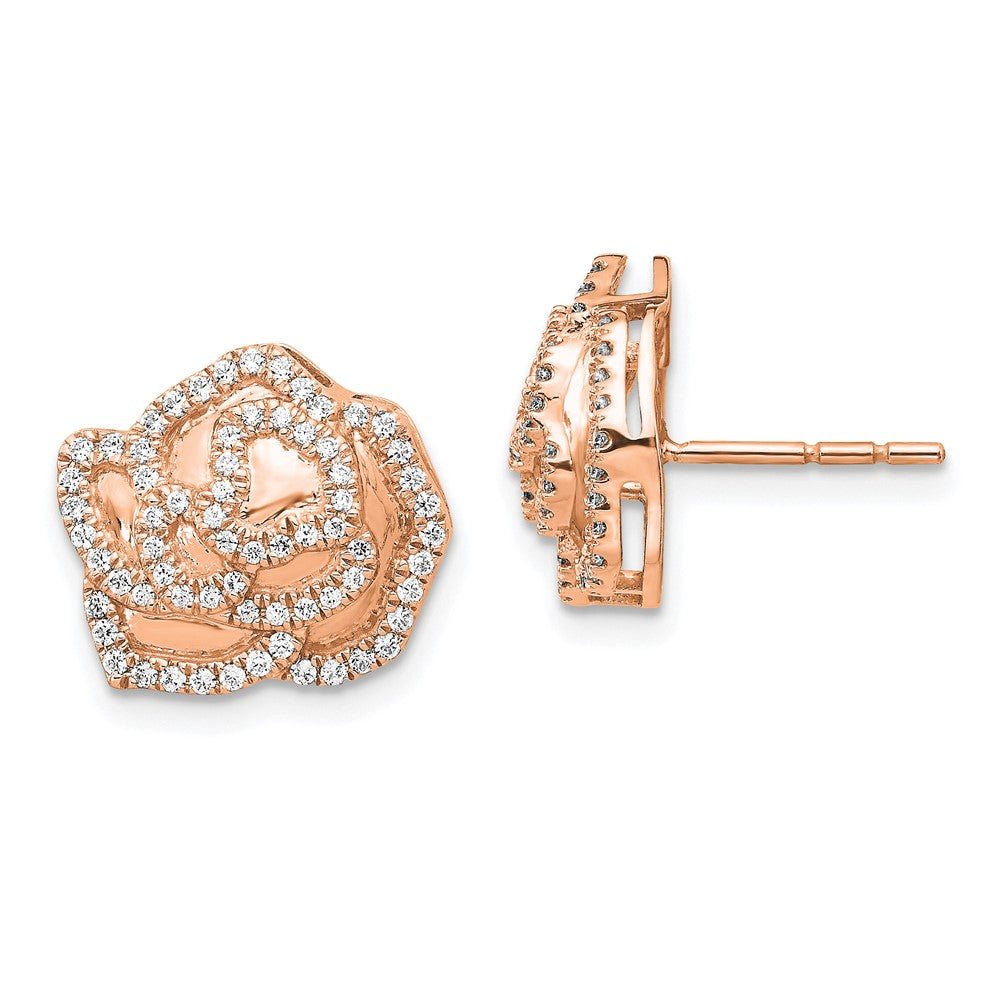 14K Roségold Ohrringe mit echten Diamanten in Fantasie-Blumenform