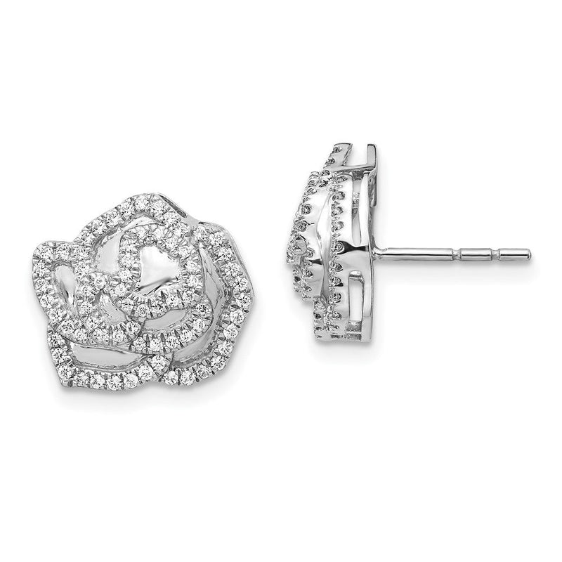 14K Weißgold Ohrringe mit echten Diamanten in Blumen-Fantasieform
