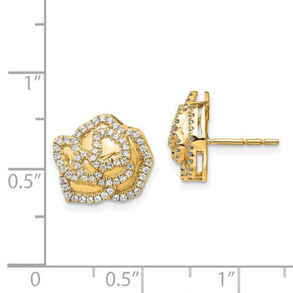 14K Gelbgold Ohrringe mit echten Diamanten in Blumen-Design