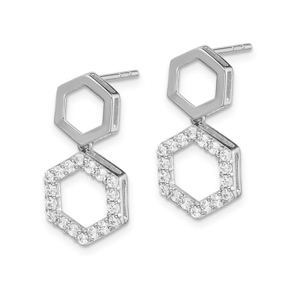 14K Weißgold Ohrhänger mit sechseckigem Diamant-Besatz, Diamanten echt